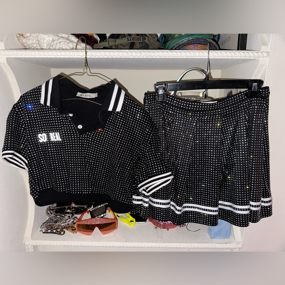 SOLD AS SET. WORN ONCE. Photo of me above. SWAROVSKI CRYSTAL.